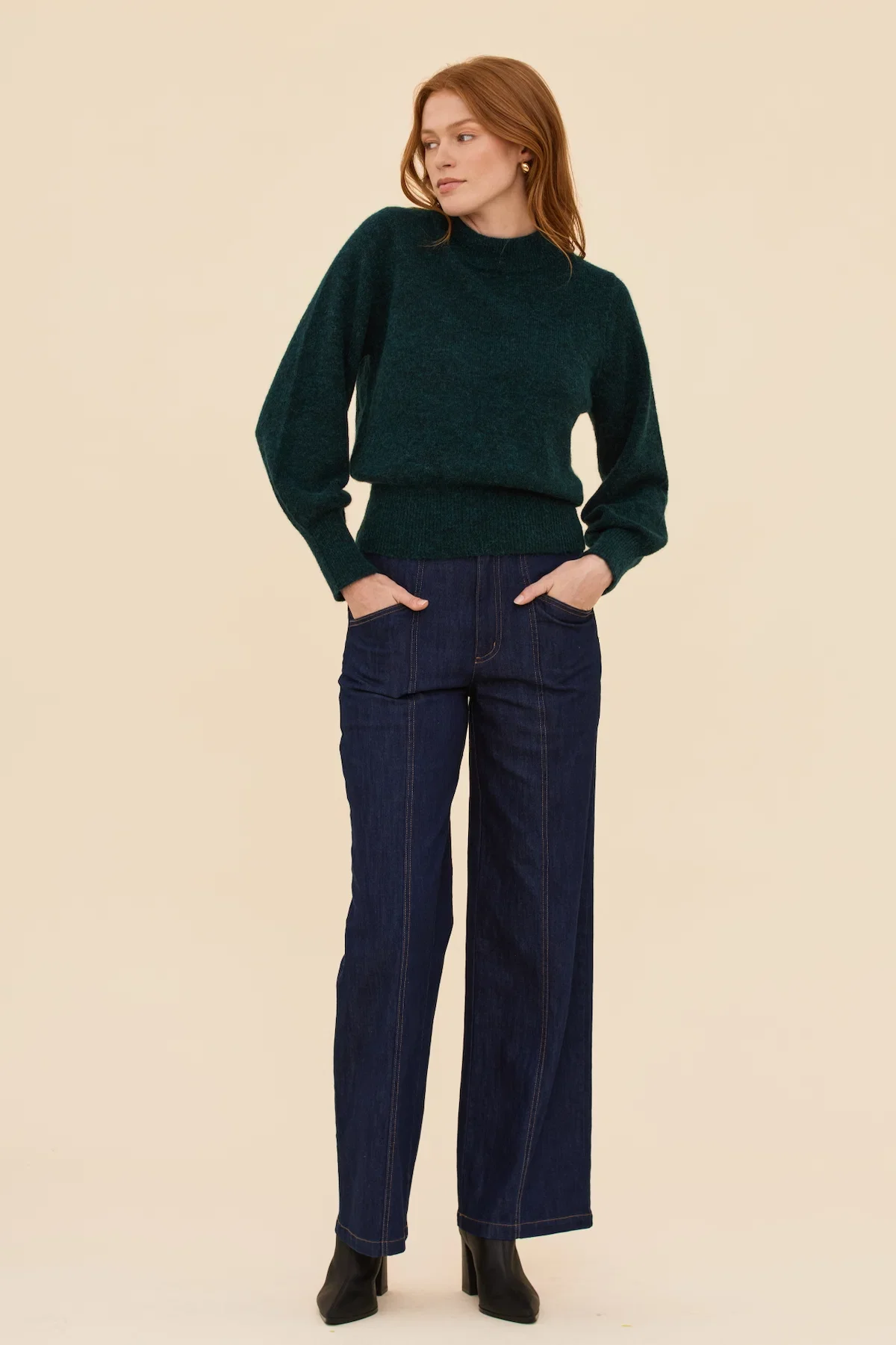 Bell Sleeve Alpaca Knit Jumper in Deep Green - Image 3