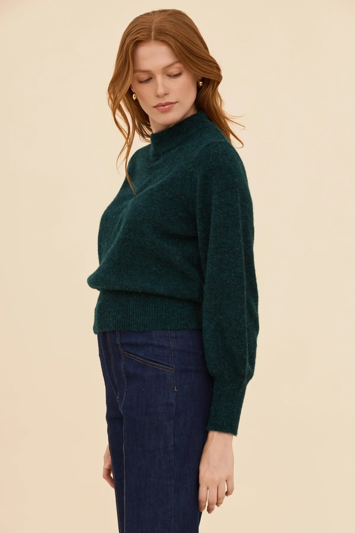 Bell Sleeve Alpaca Knit Jumper in Deep Green - Image 5