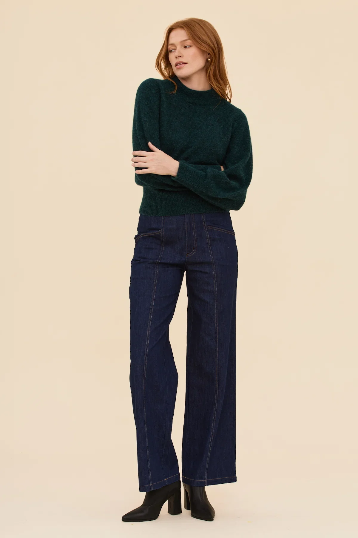 Bell Sleeve Alpaca Knit Jumper in Deep Green - Image 6