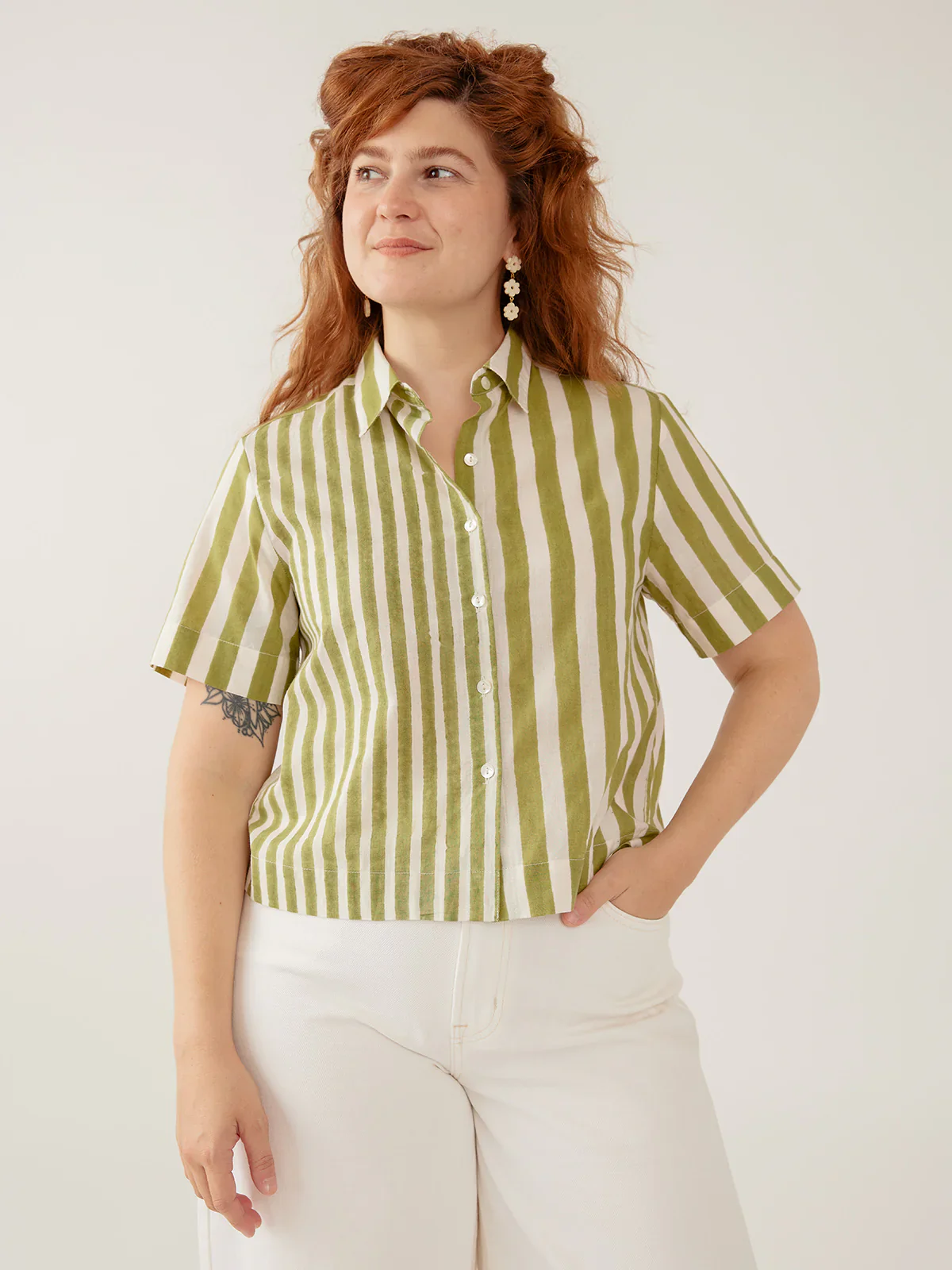 Benji Button Down Shirt - Green Stripe - Image 3