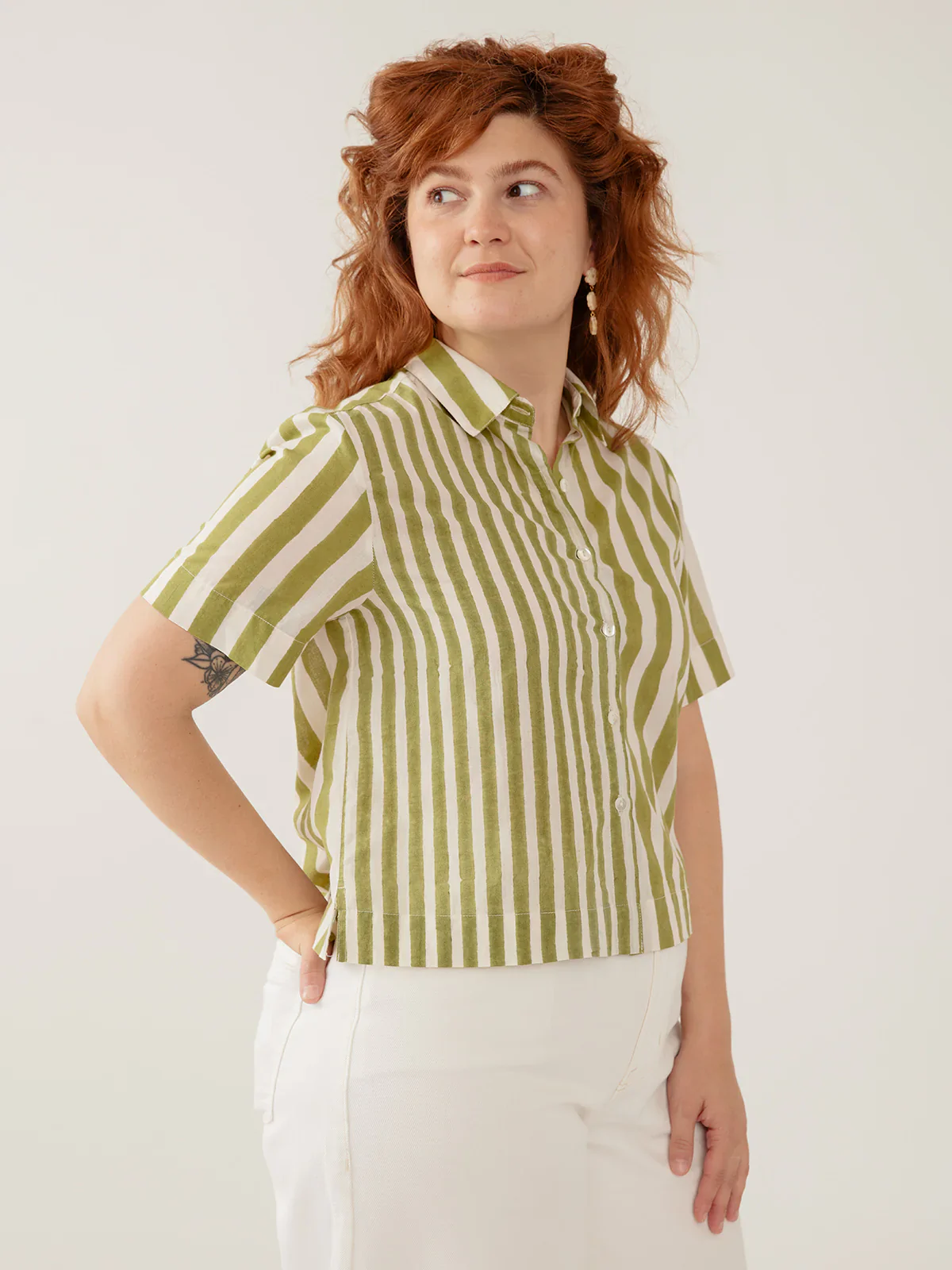Benji Button Down Shirt - Green Stripe - Image 4
