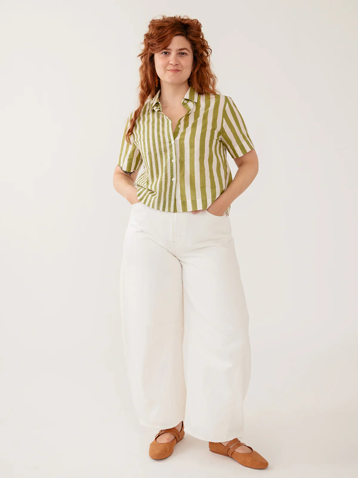 Benji Button Down Shirt - Green Stripe - Image 5