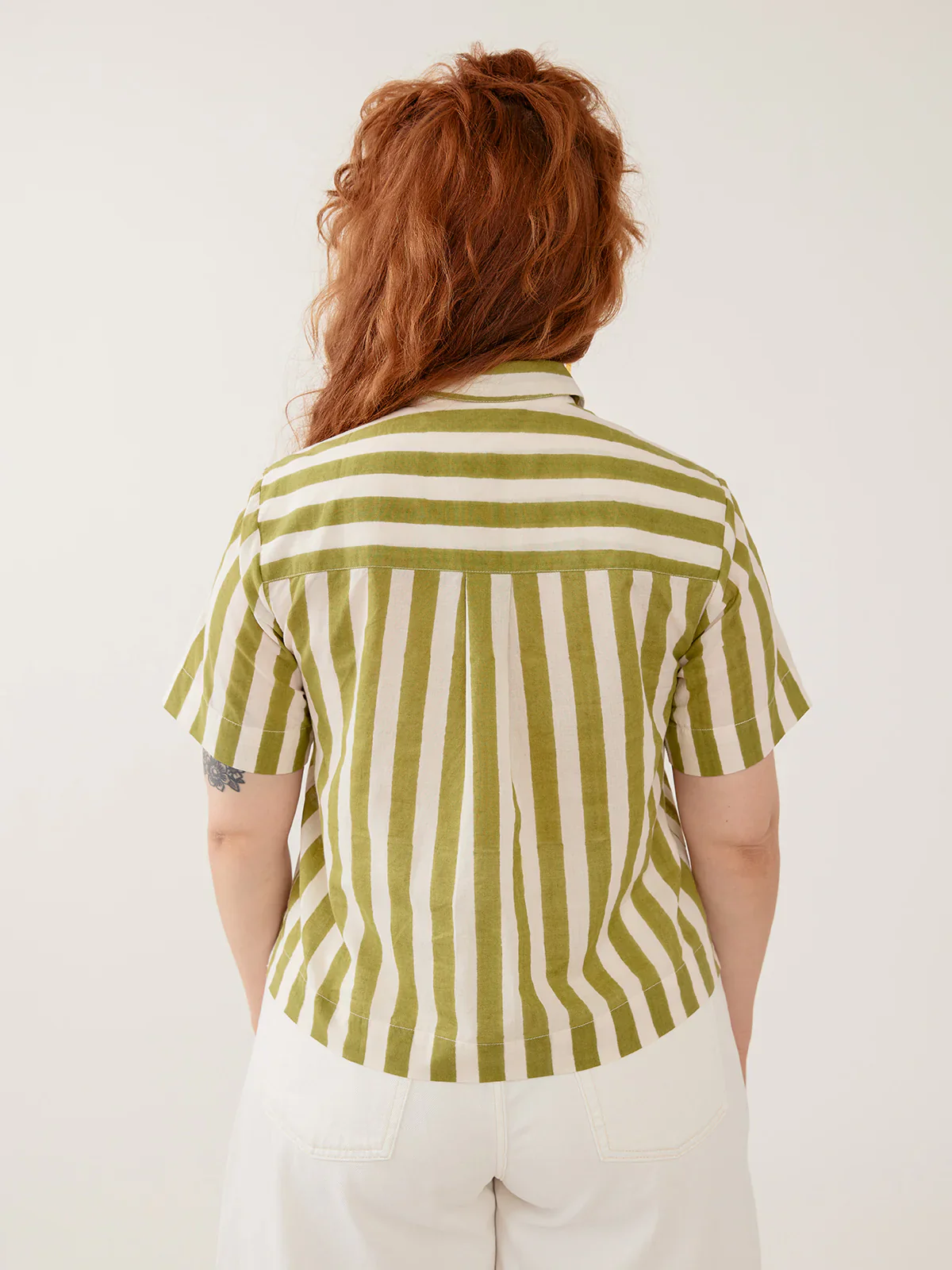 Benji Button Down Shirt - Green Stripe - Image 6