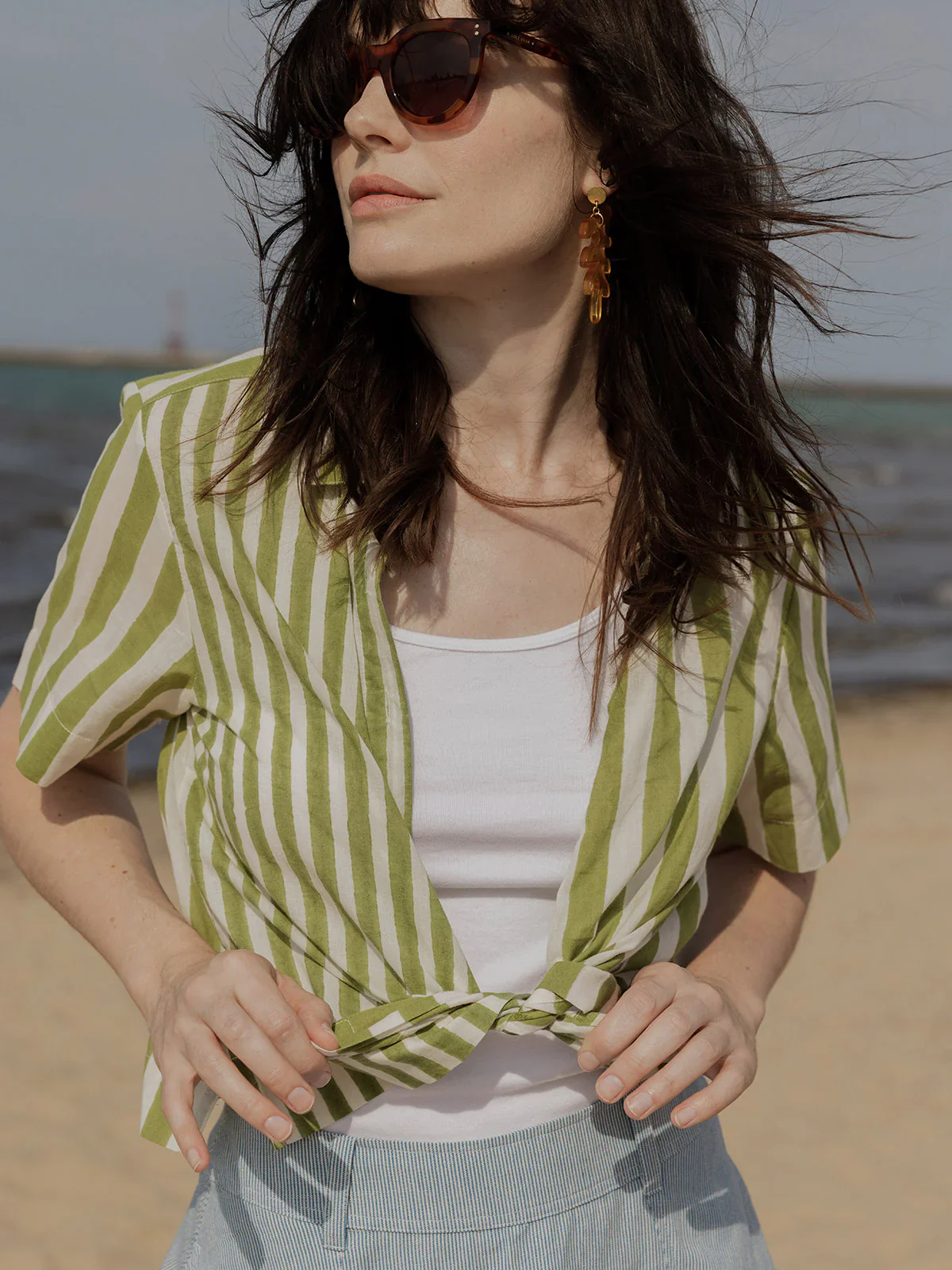 Benji Button Down Shirt - Green Stripe - Image 7