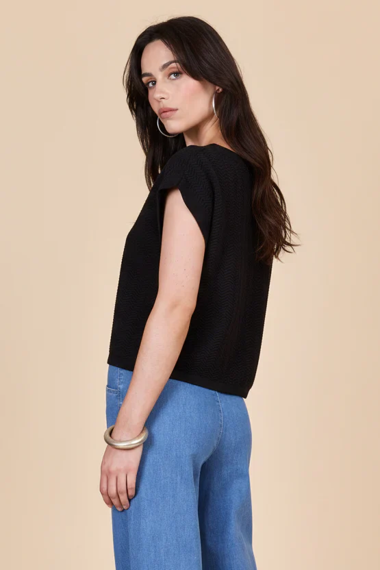 Black Capped Sleeve Zig Zag Knit - Image 3
