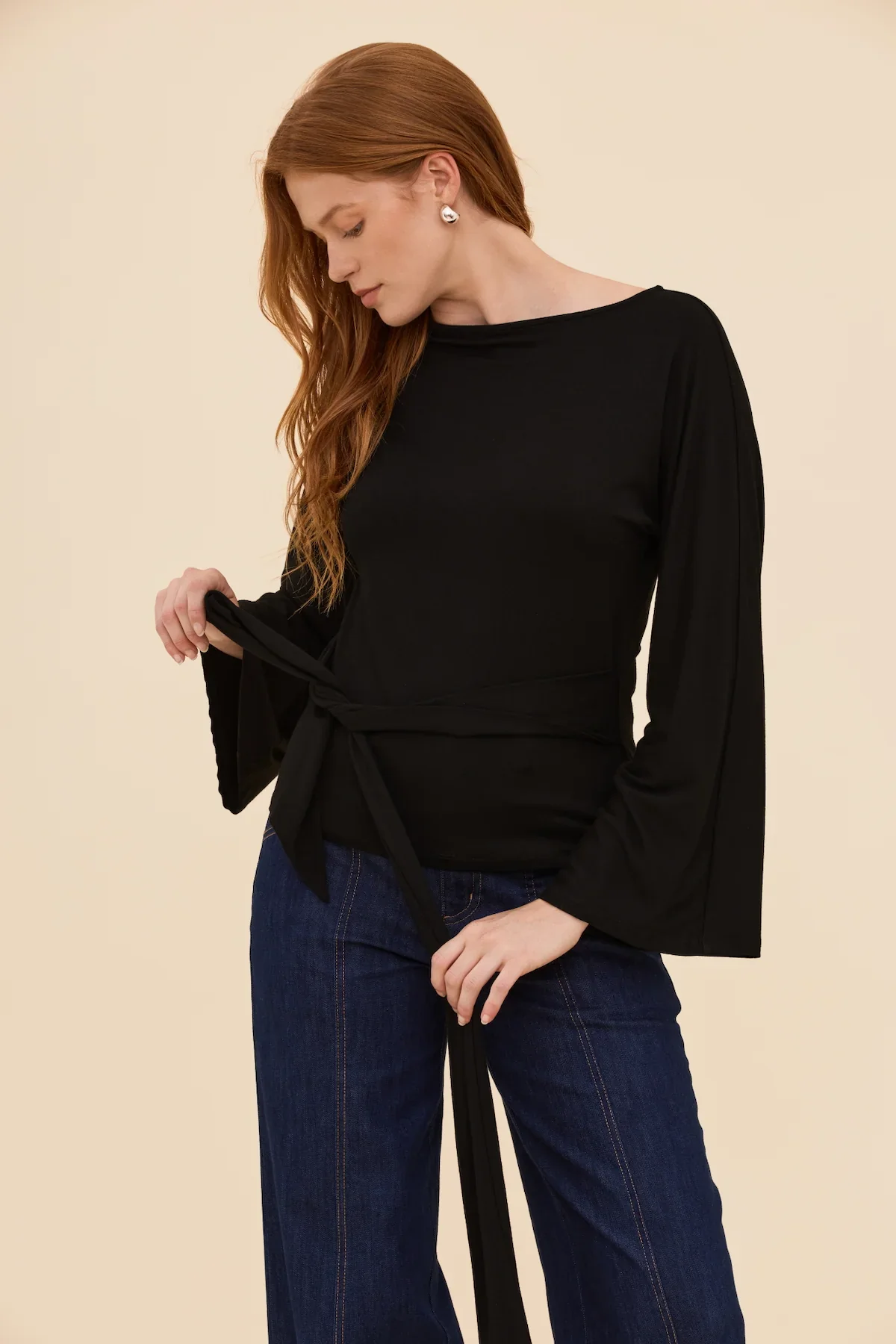 Black Tie Waist Top - Image 3