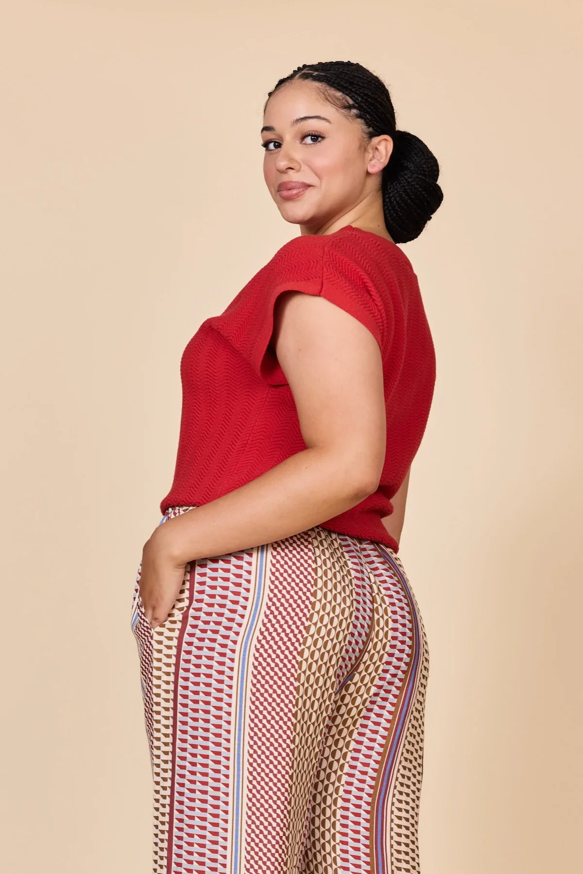 Brick Red Capped Sleeve Zig Zag Knit - Image 3