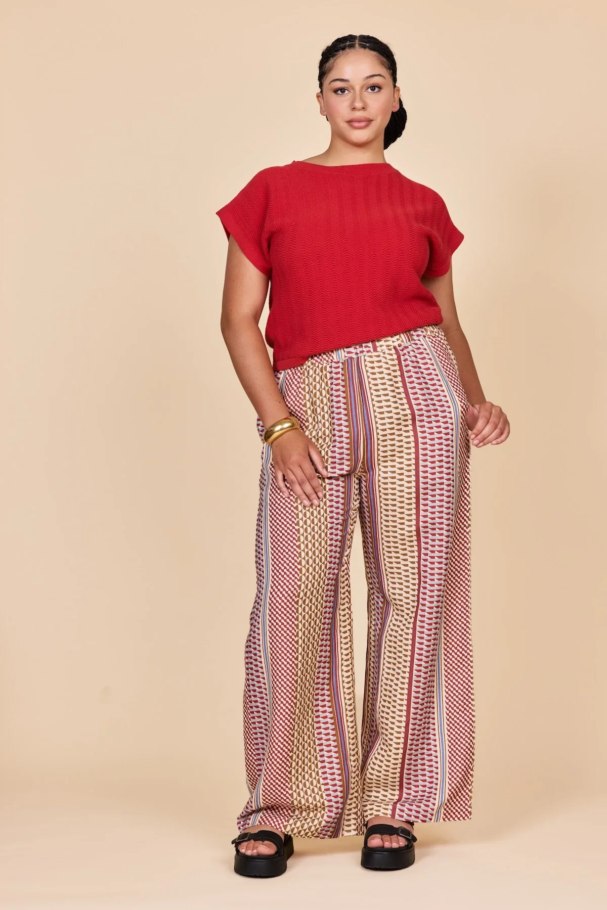 Brick Red Capped Sleeve Zig Zag Knit - Image 5