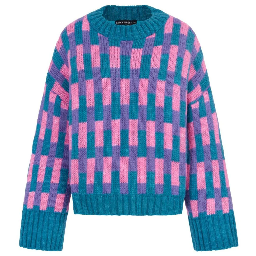 Charlotte Geometric Pattern Wide Sleeve Knit Jumper - Teal - Image 4
