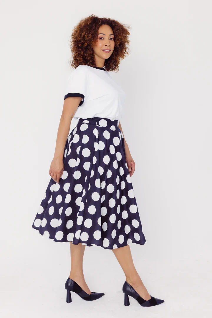 Circle Black & White Polka Dot Midi Skirt - Image 10