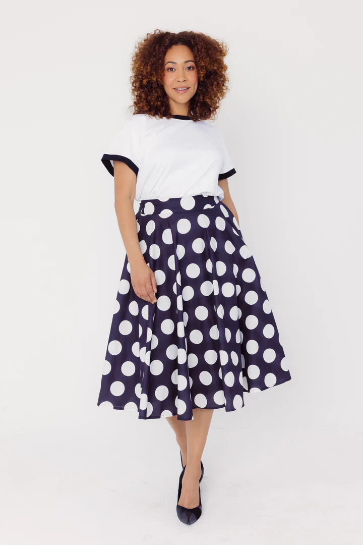 Circle Black & White Polka Dot Midi Skirt - Image 2