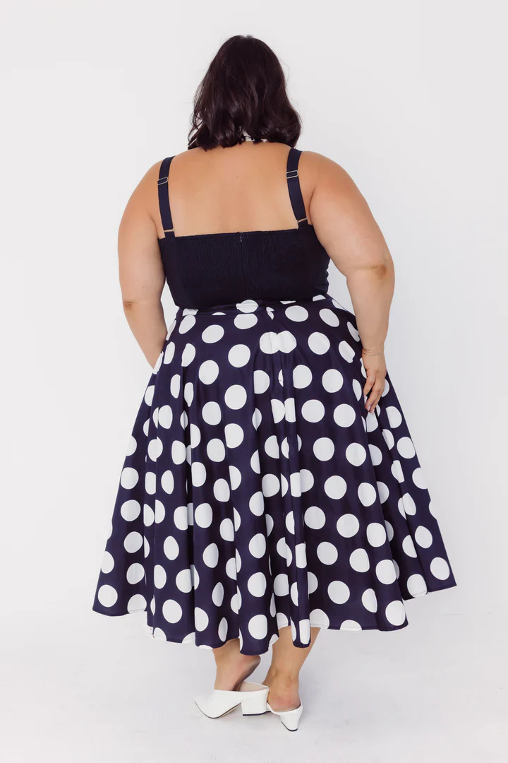 Circle Black & White Polka Dot Midi Skirt - Image 4