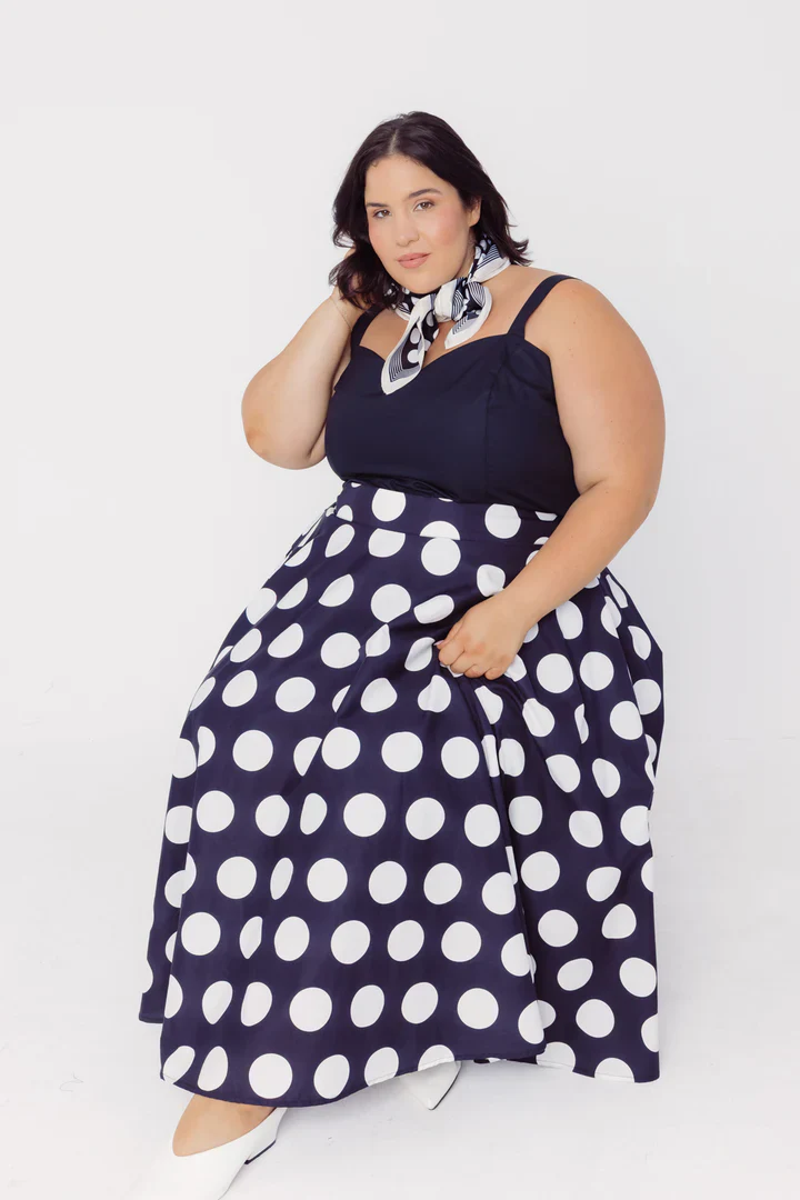 Circle Black & White Polka Dot Midi Skirt - Image 5