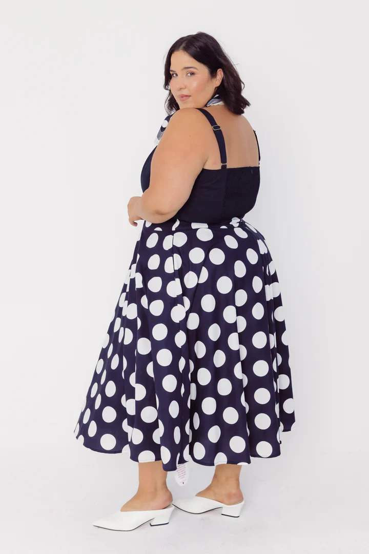 Circle Black & White Polka Dot Midi Skirt - Image 6