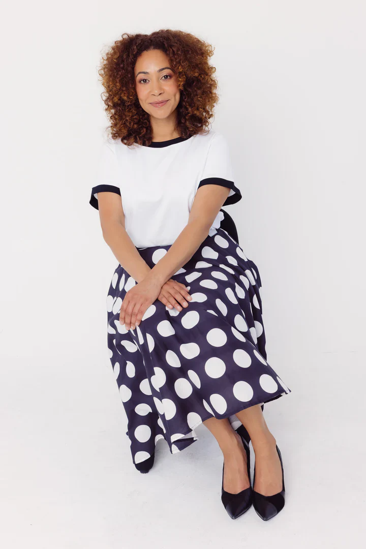 Circle Black & White Polka Dot Midi Skirt - Image 7