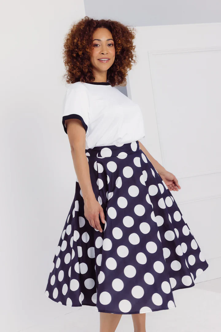 Circle Black & White Polka Dot Midi Skirt - Image 8