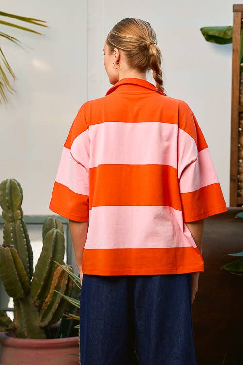 Colour Block Half-Zip Short Sleeve Top - Image 4