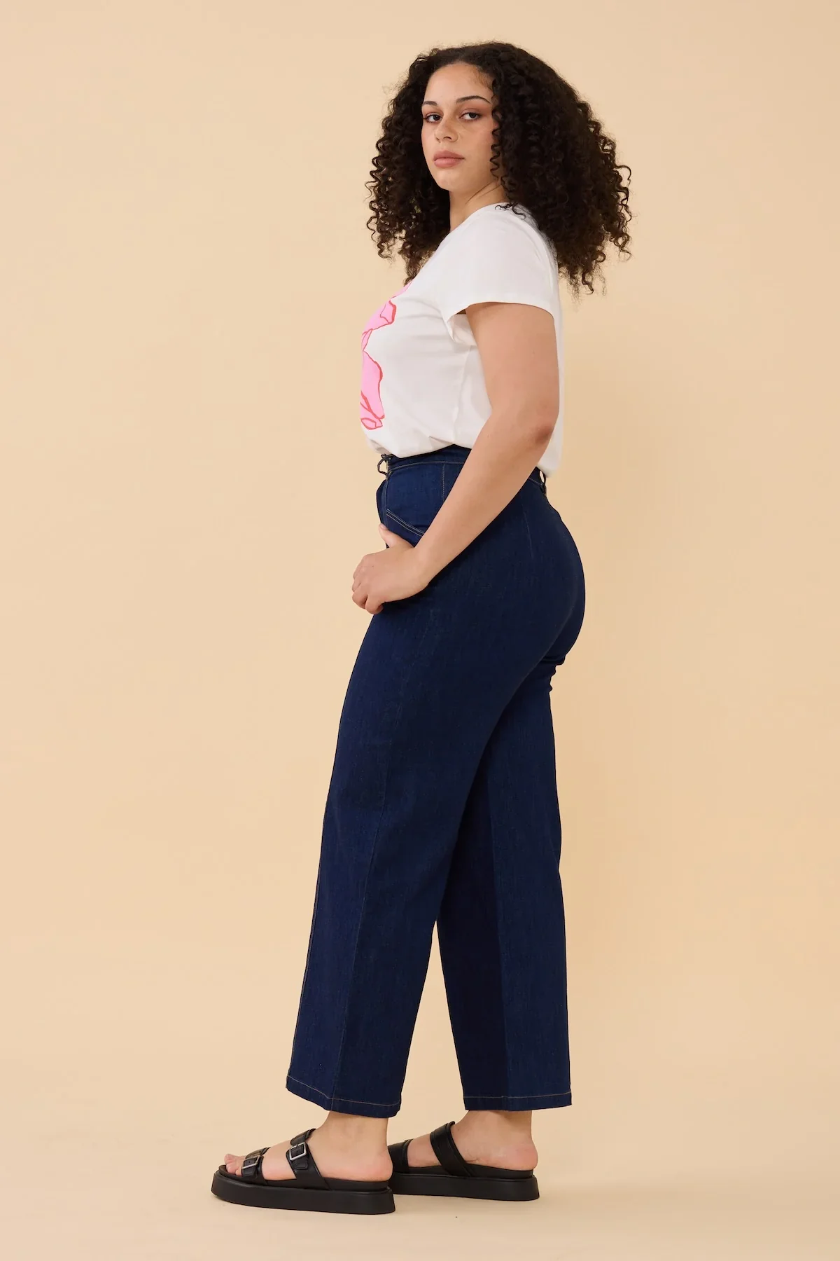 Denim High Waisted Pants - Dark Indigo - Image 10