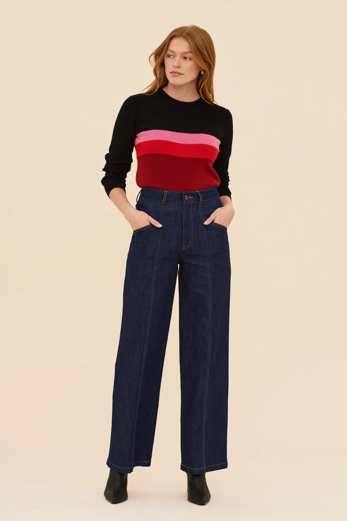 Denim High Waisted Pants - Dark Indigo - Image 14