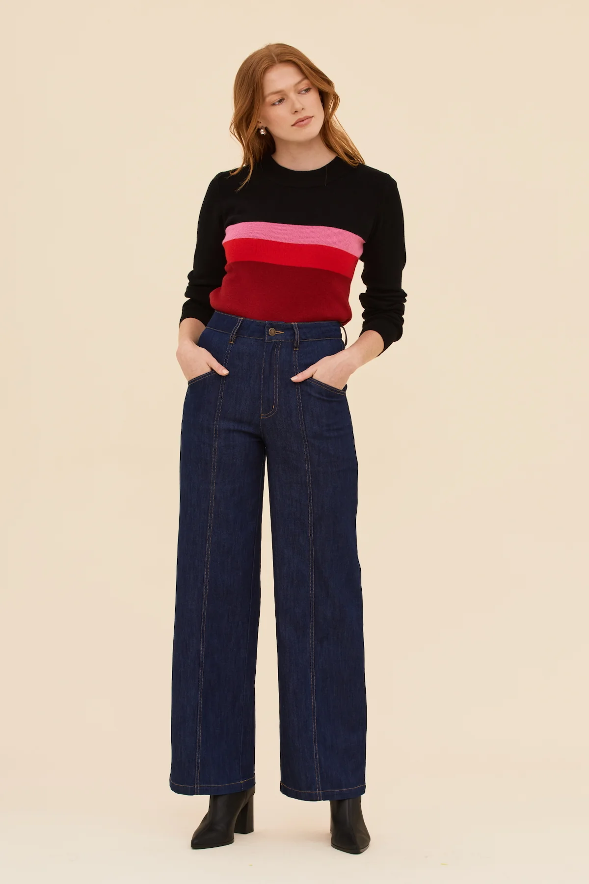 Denim High Waisted Pants - Dark Indigo - Image 15
