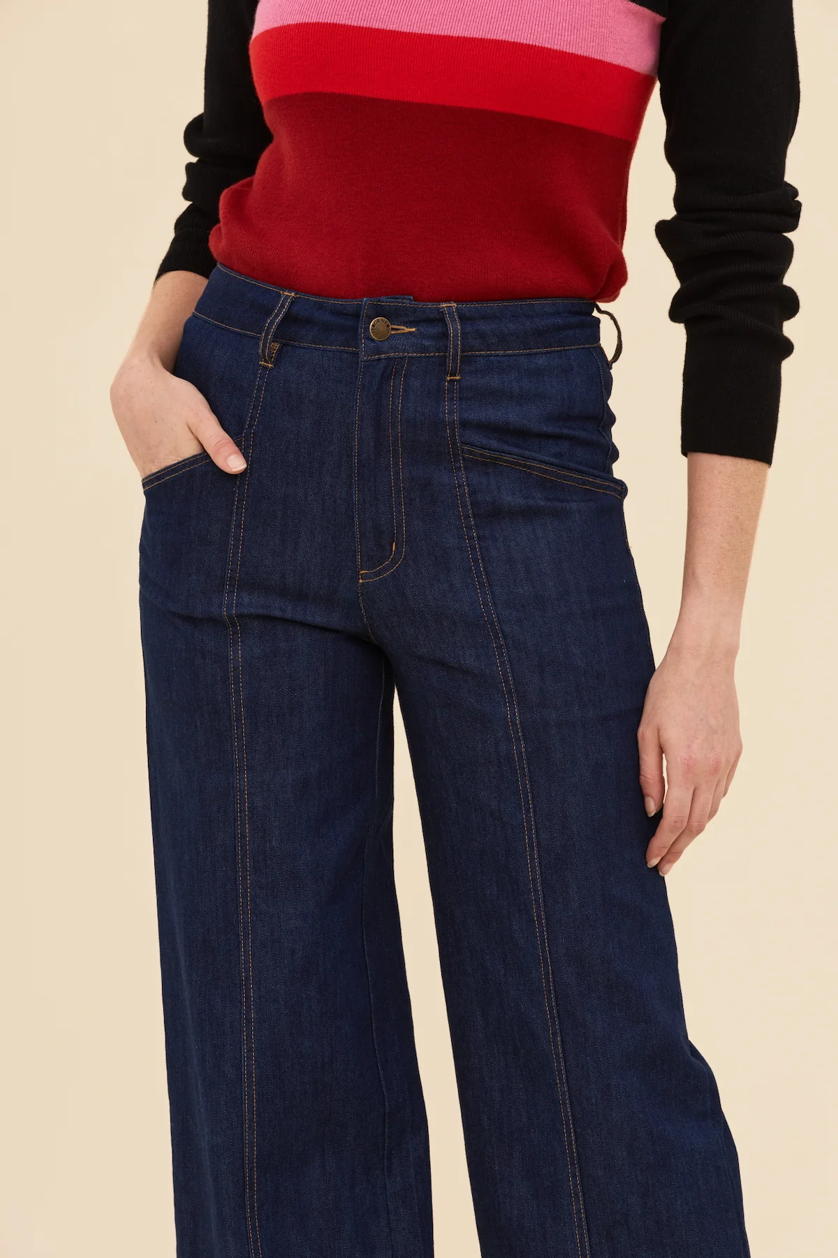 Denim High Waisted Pants - Dark Indigo - Image 19