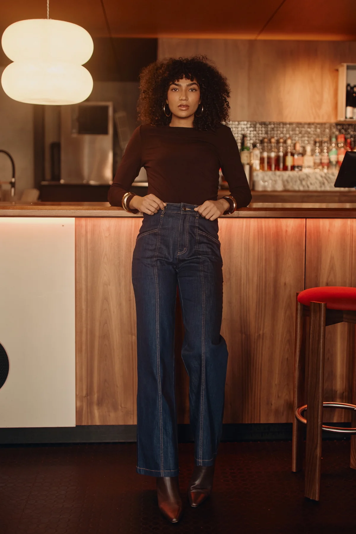 Denim High Waisted Pants - Dark Indigo - Image 4