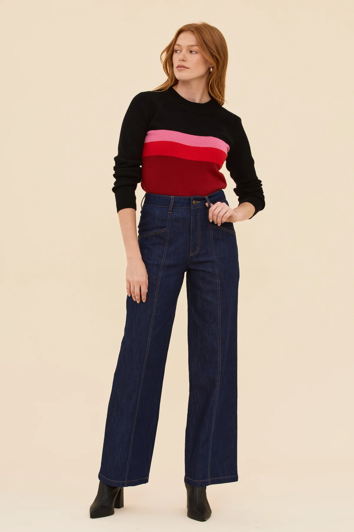 Denim High Waisted Pants - Dark Indigo - Image 5