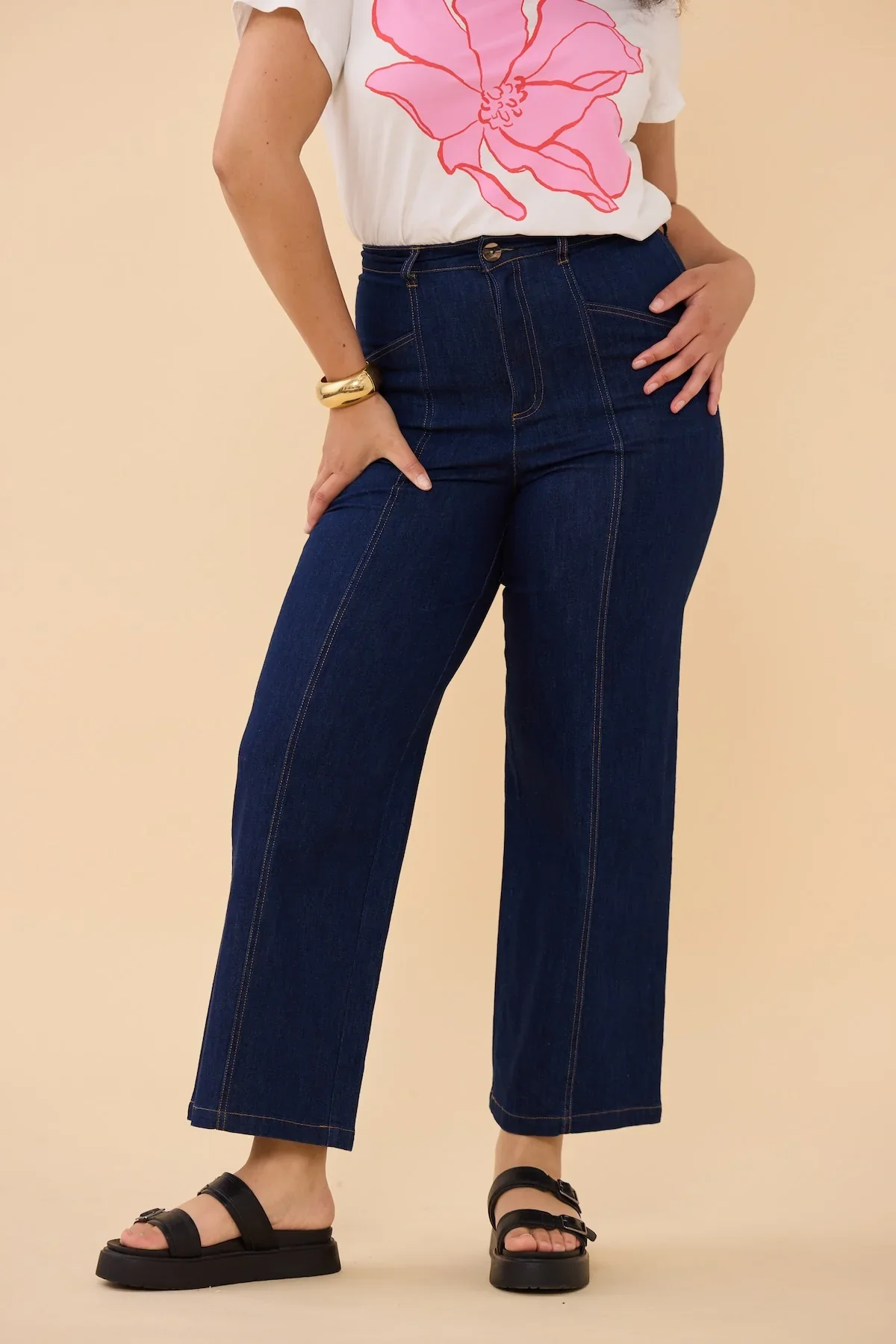 Denim High Waisted Pants - Dark Indigo - Image 9