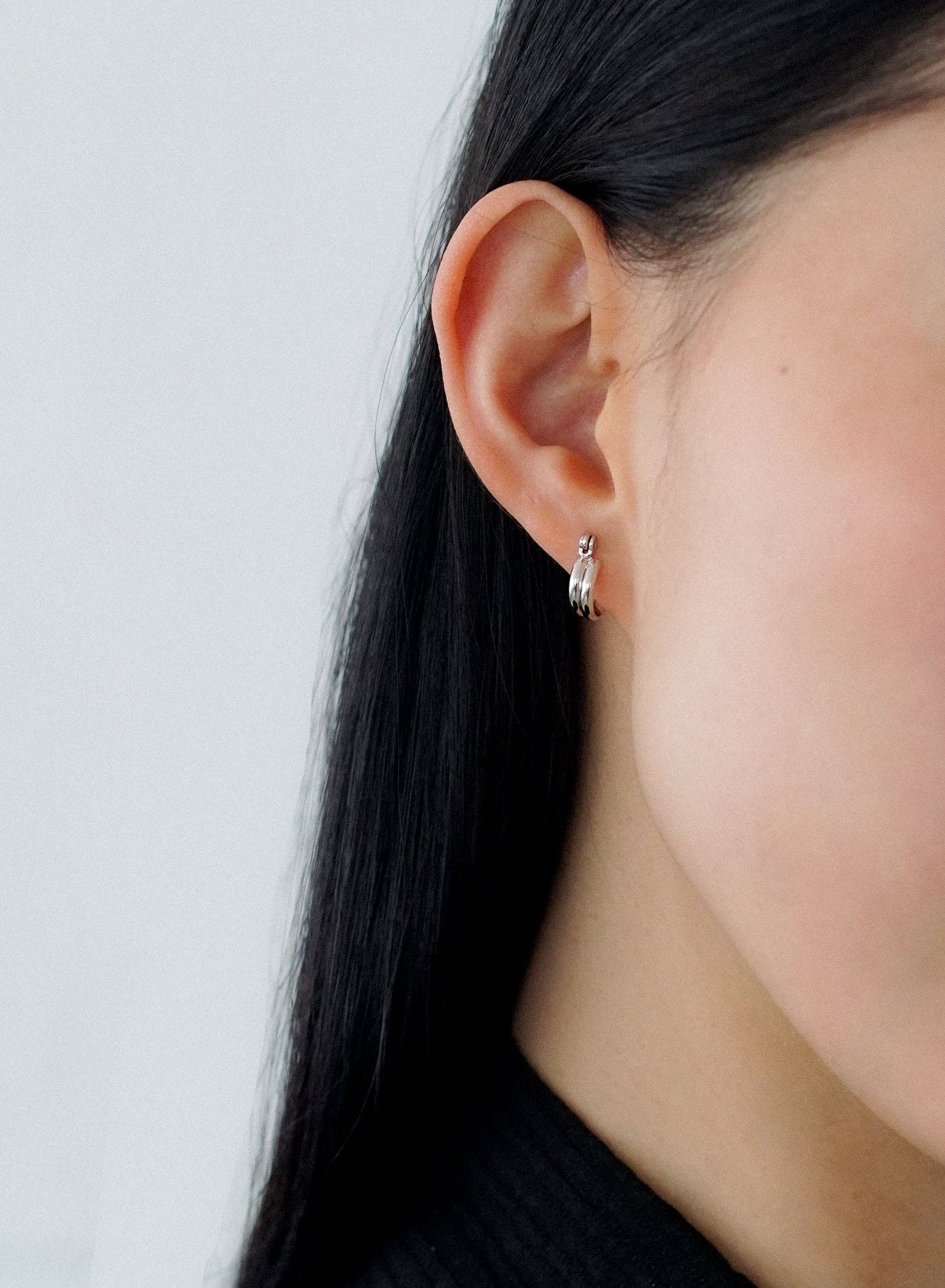 Double Line Mini Hoops: Silver Plated - Image 3
