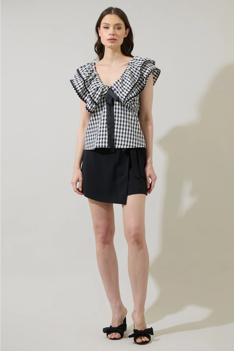 Dovery Gingham Leoti Ruffle Babydoll Top - Image 12