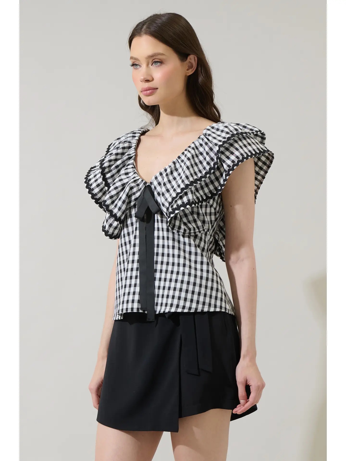 Dovery Gingham Leoti Ruffle Babydoll Top - Image 14