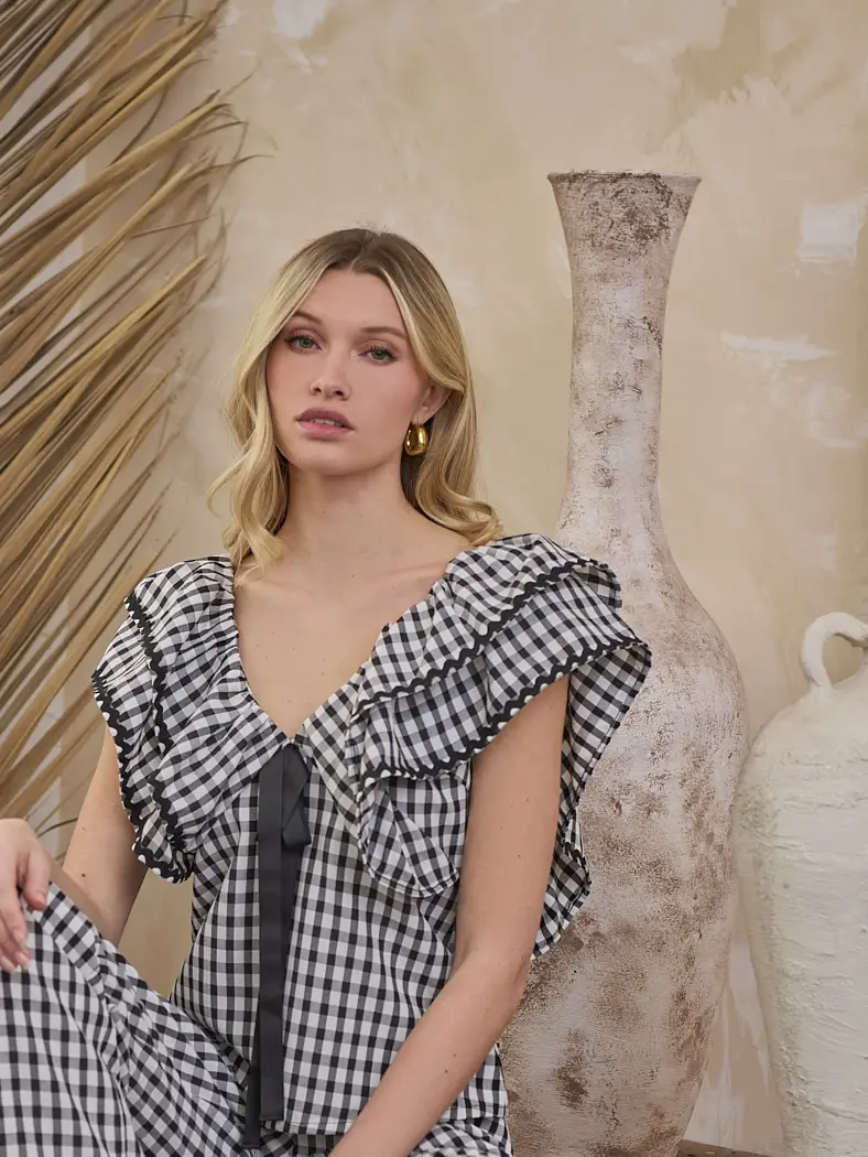 Dovery Gingham Leoti Ruffle Babydoll Top - Image 4