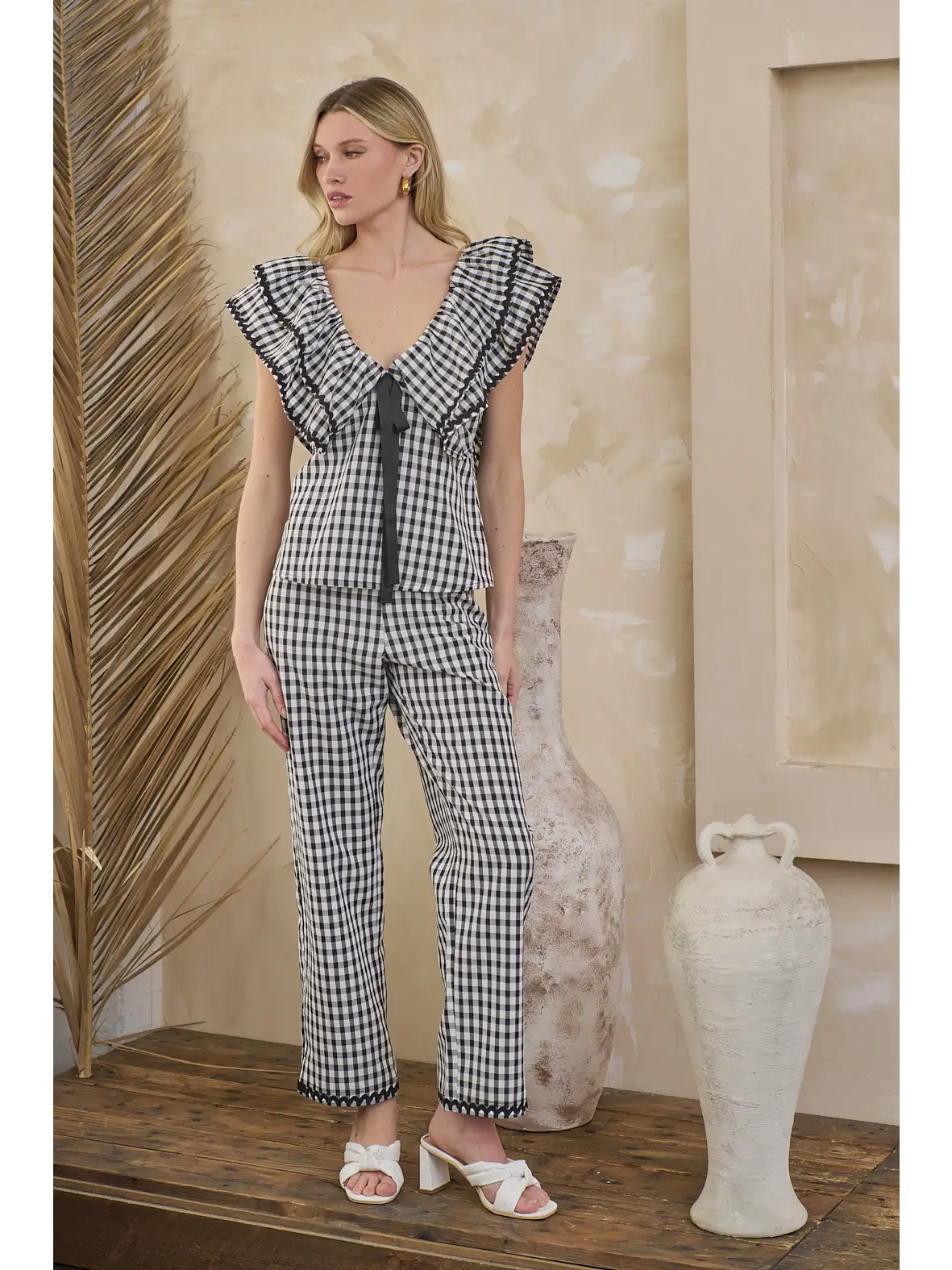 Dovery Gingham Leoti Ruffle Babydoll Top - Image 7