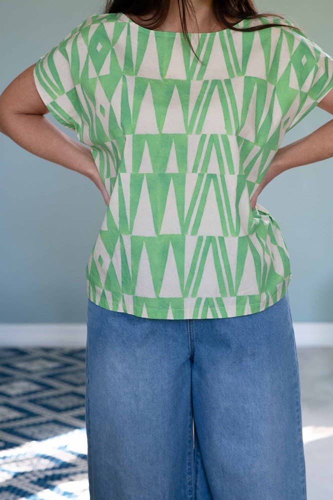 Eleanor Organic Cotton Top in Green Geo - Image 3