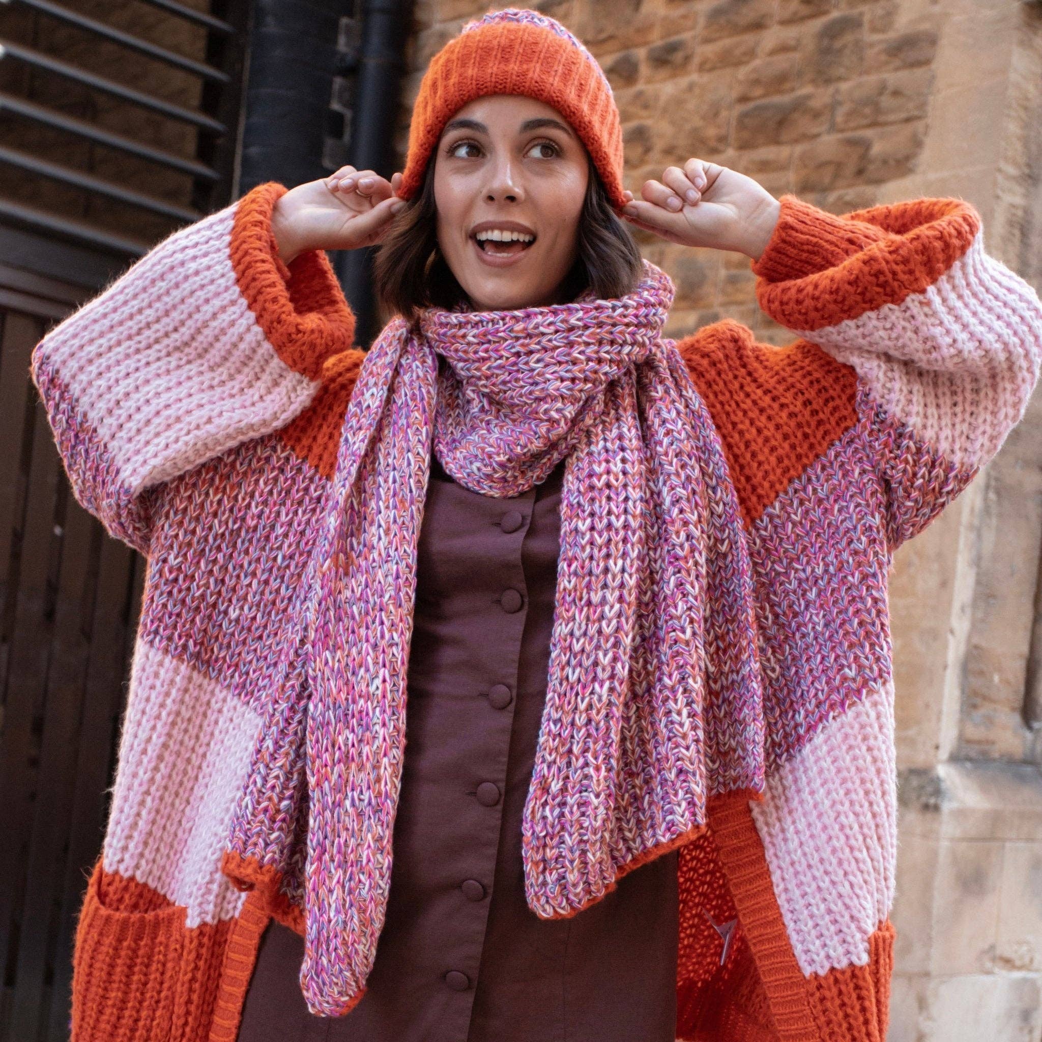 Florence Twist Oversized Knitted Scarf - Orange - Image 10