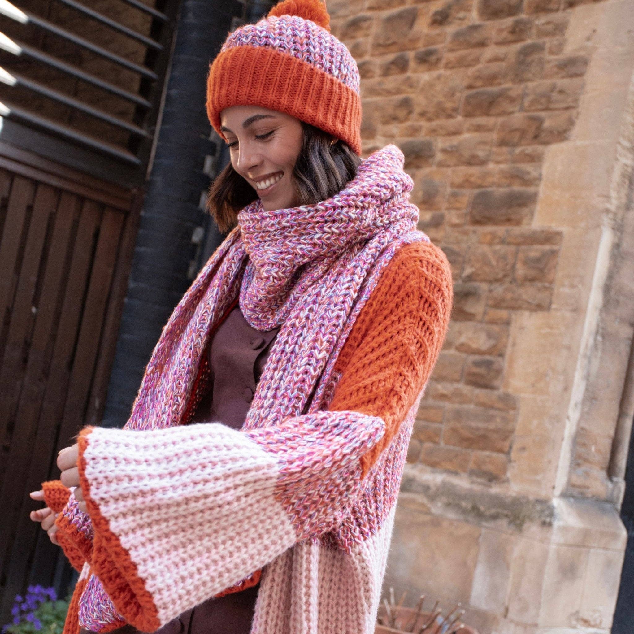 Florence Twist Oversized Knitted Scarf - Orange - Image 11
