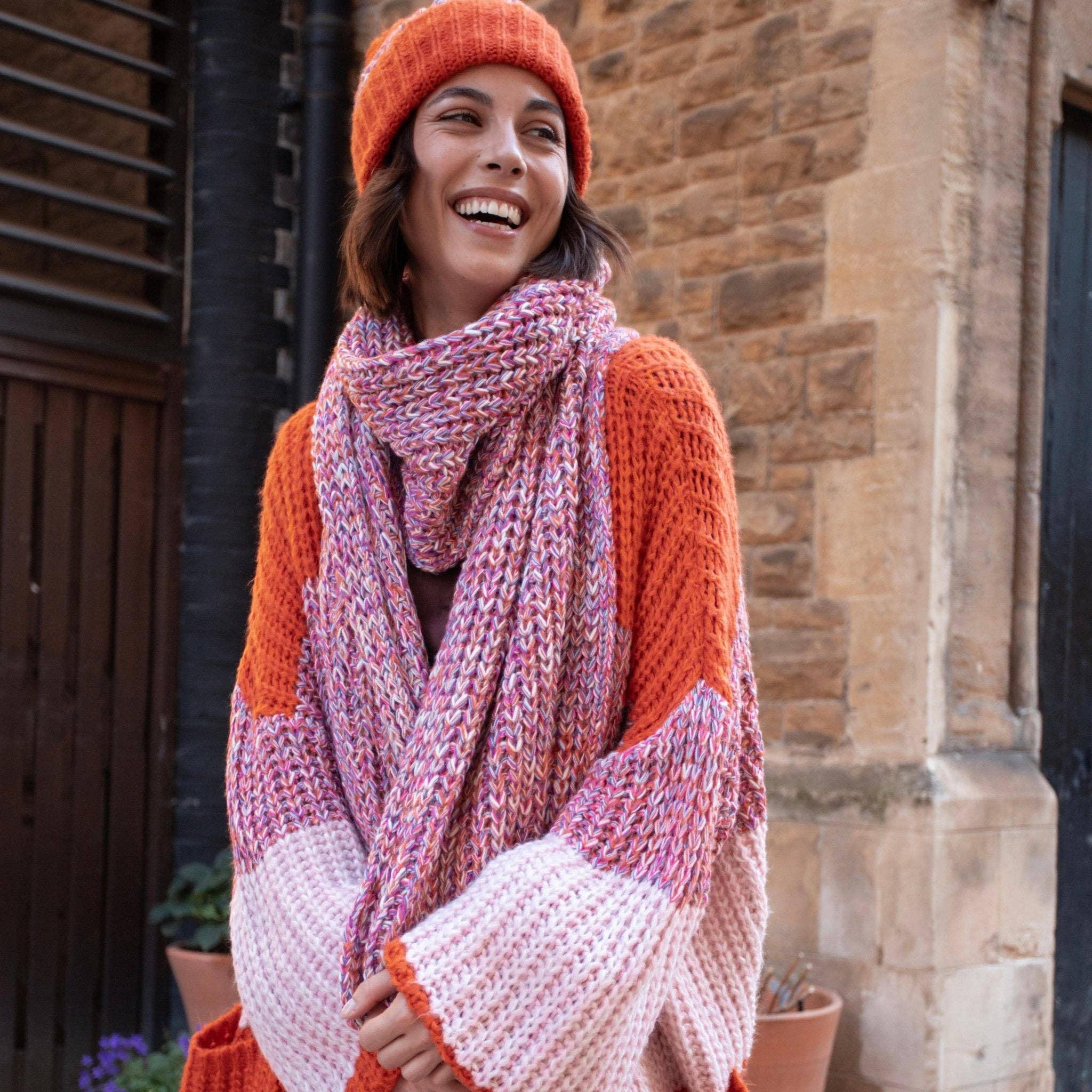 Florence Twist Oversized Knitted Scarf - Orange - Image 12