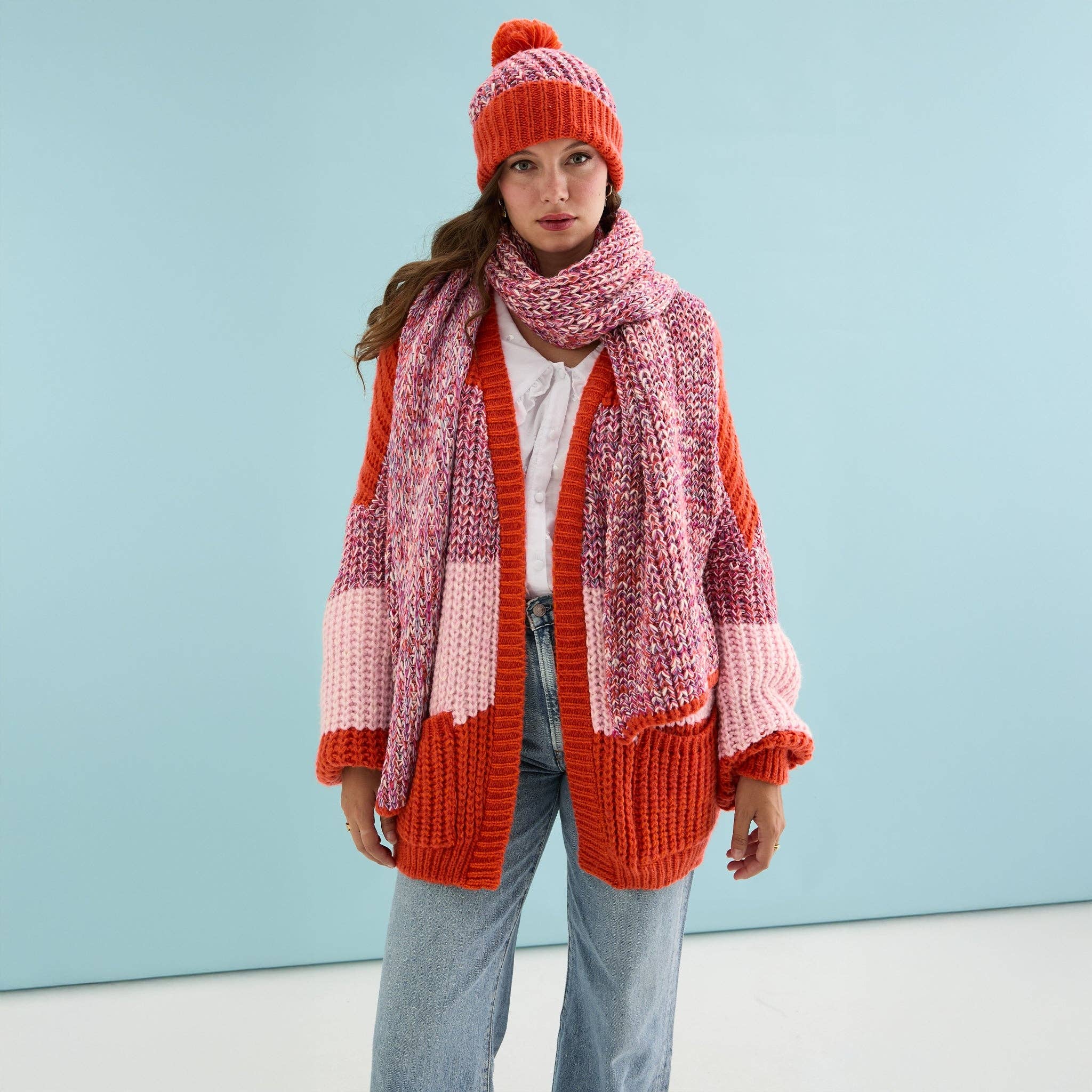 Florence Twist Oversized Knitted Scarf - Orange - Image 4