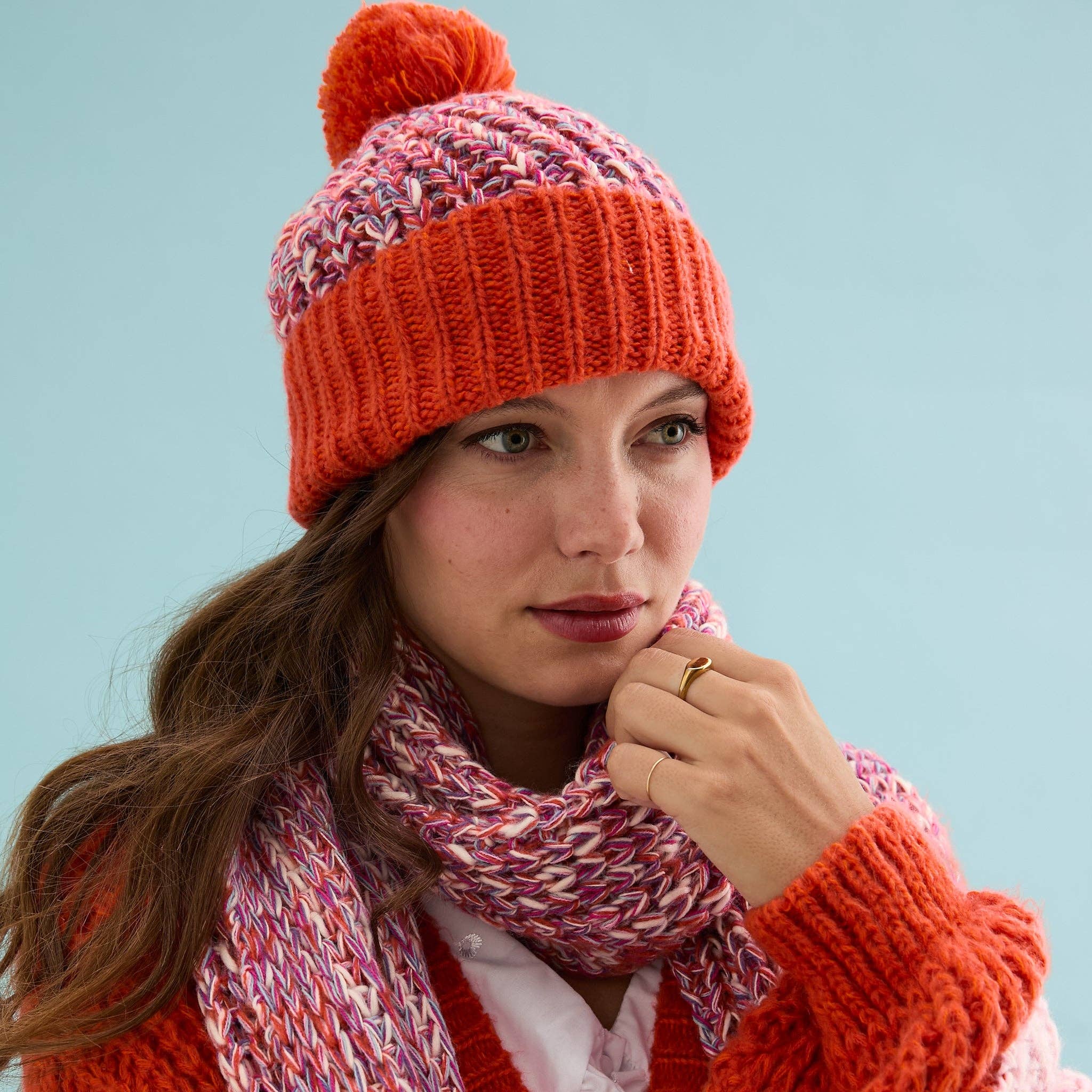 Florence Twist Oversized Knitted Scarf - Orange - Image 5