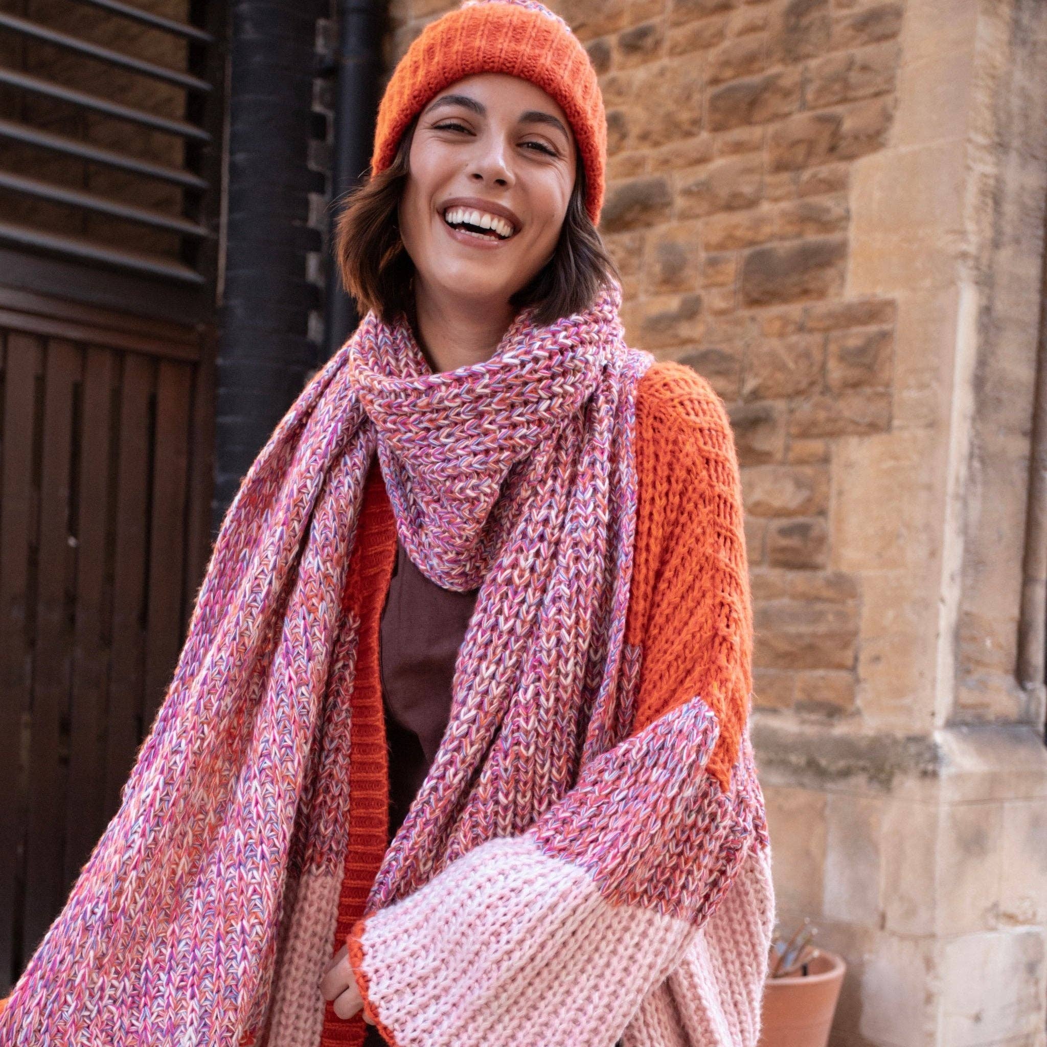 Florence Twist Oversized Knitted Scarf - Orange - Image 6