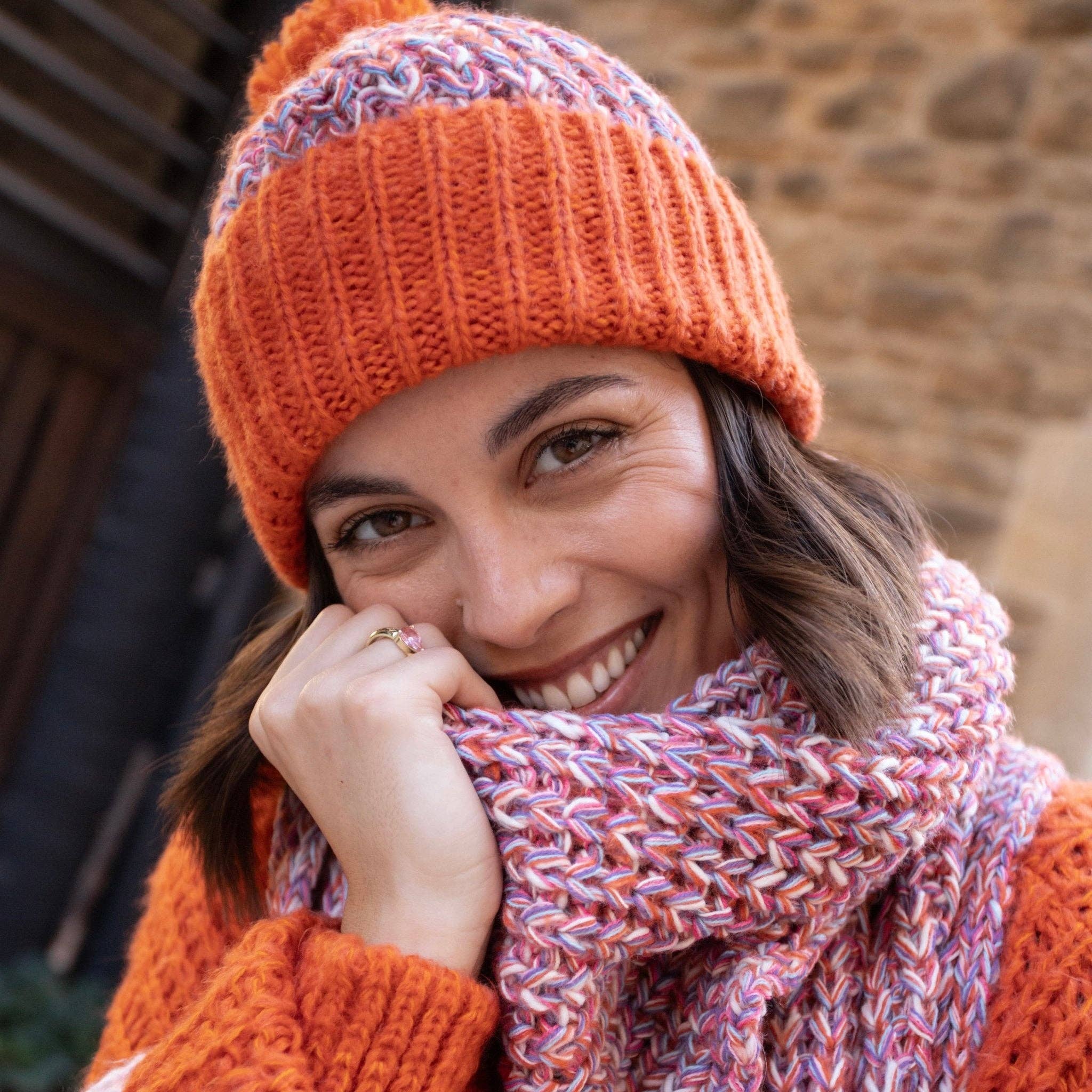 Florence Twist Oversized Knitted Scarf - Orange - Image 7