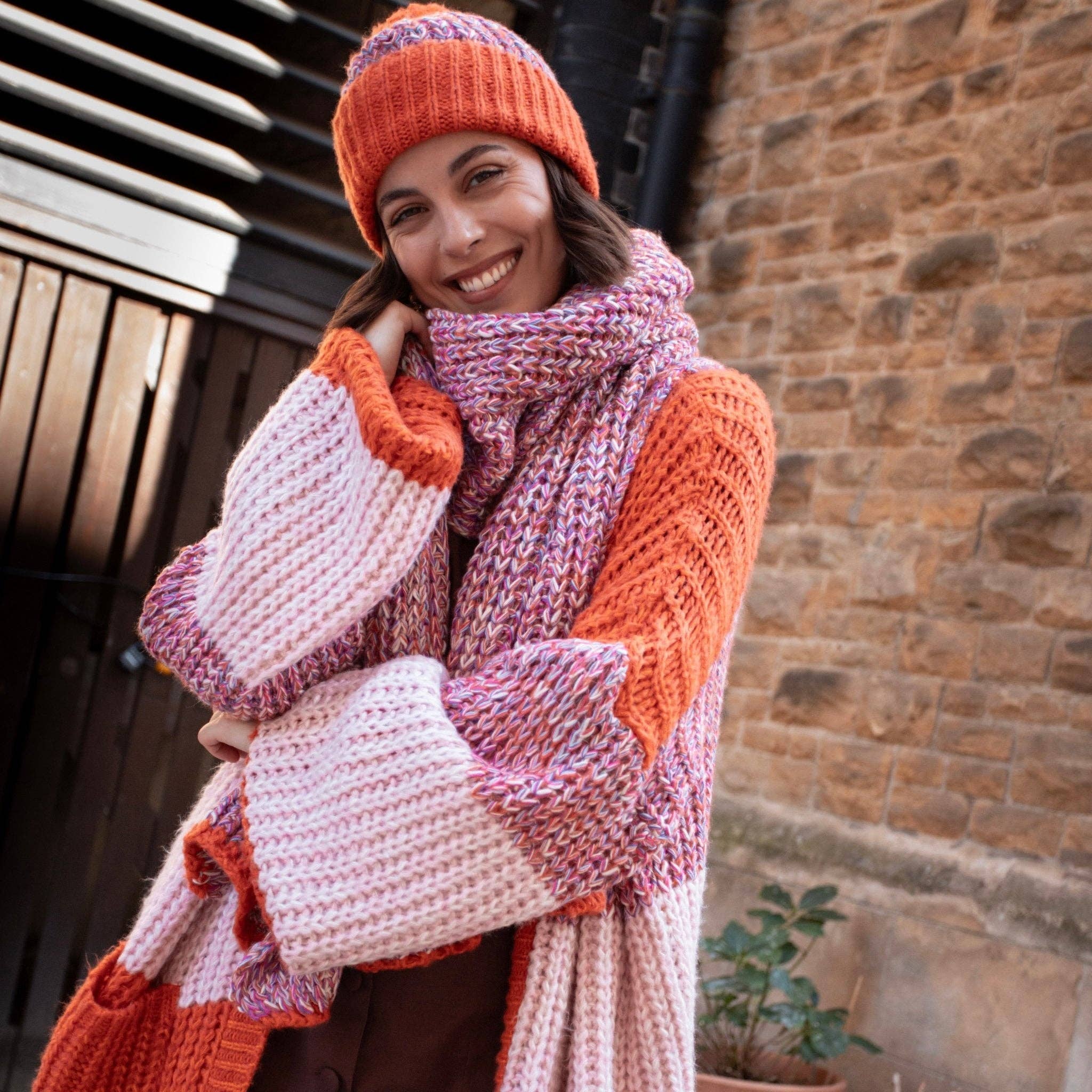 Florence Twist Oversized Knitted Scarf - Orange - Image 9
