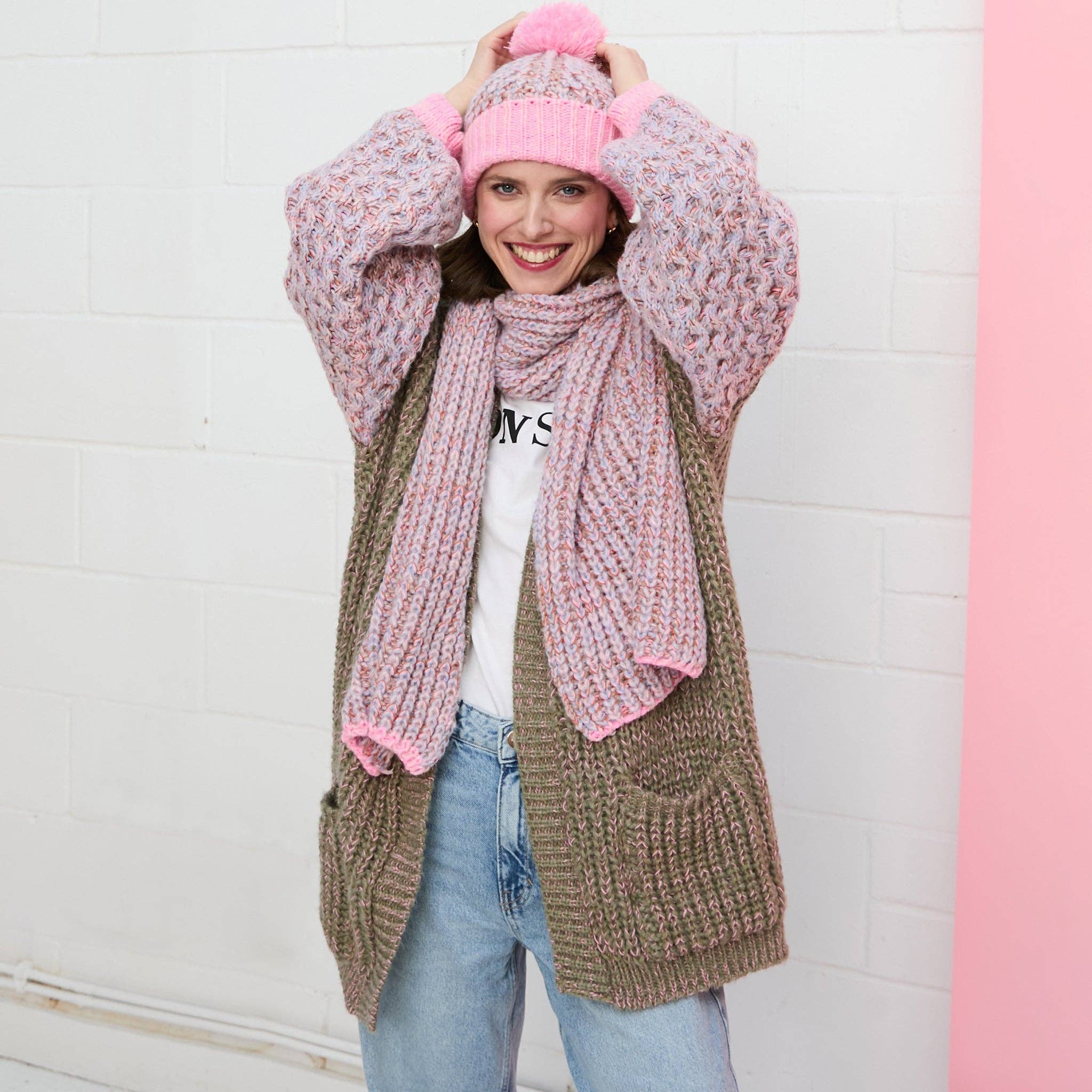 Florence Twist Oversized Knitted Scarf - Pink - Image 5