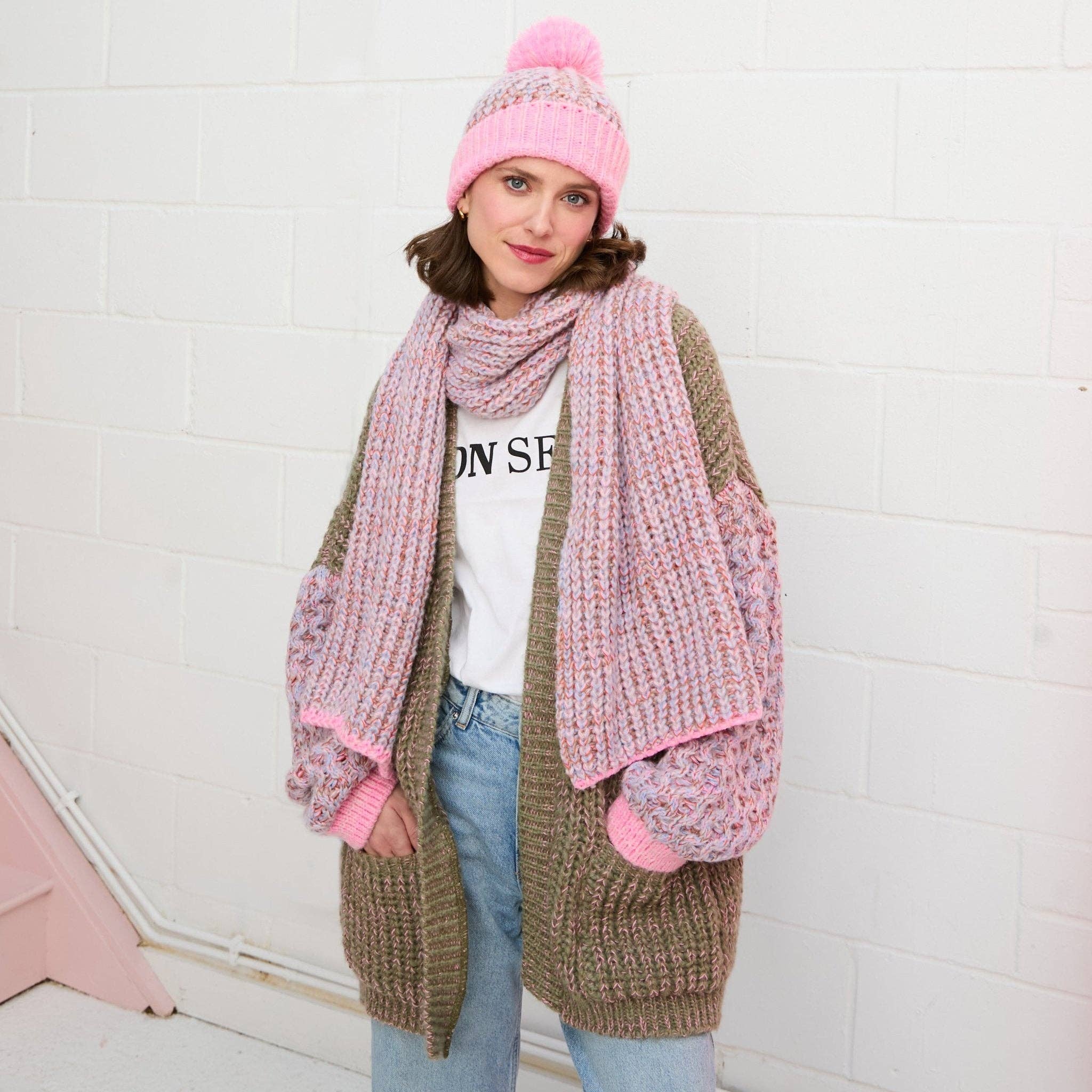 Florence Twist Oversized Knitted Scarf - Pink - Image 6