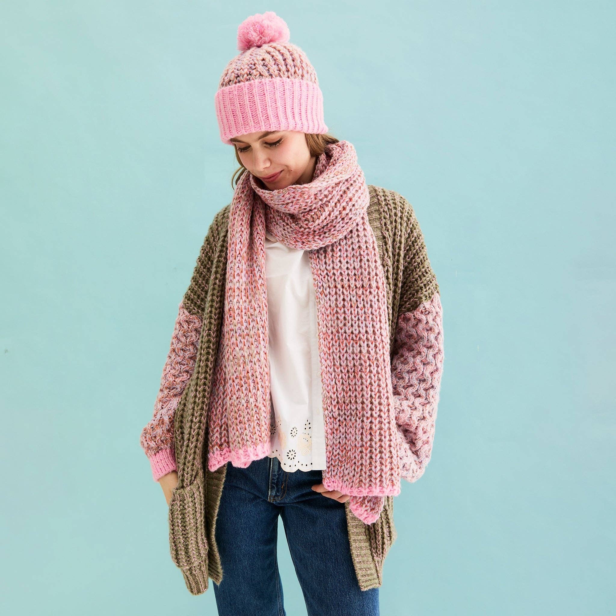Florence Twist Oversized Knitted Scarf - Pink - Image 8