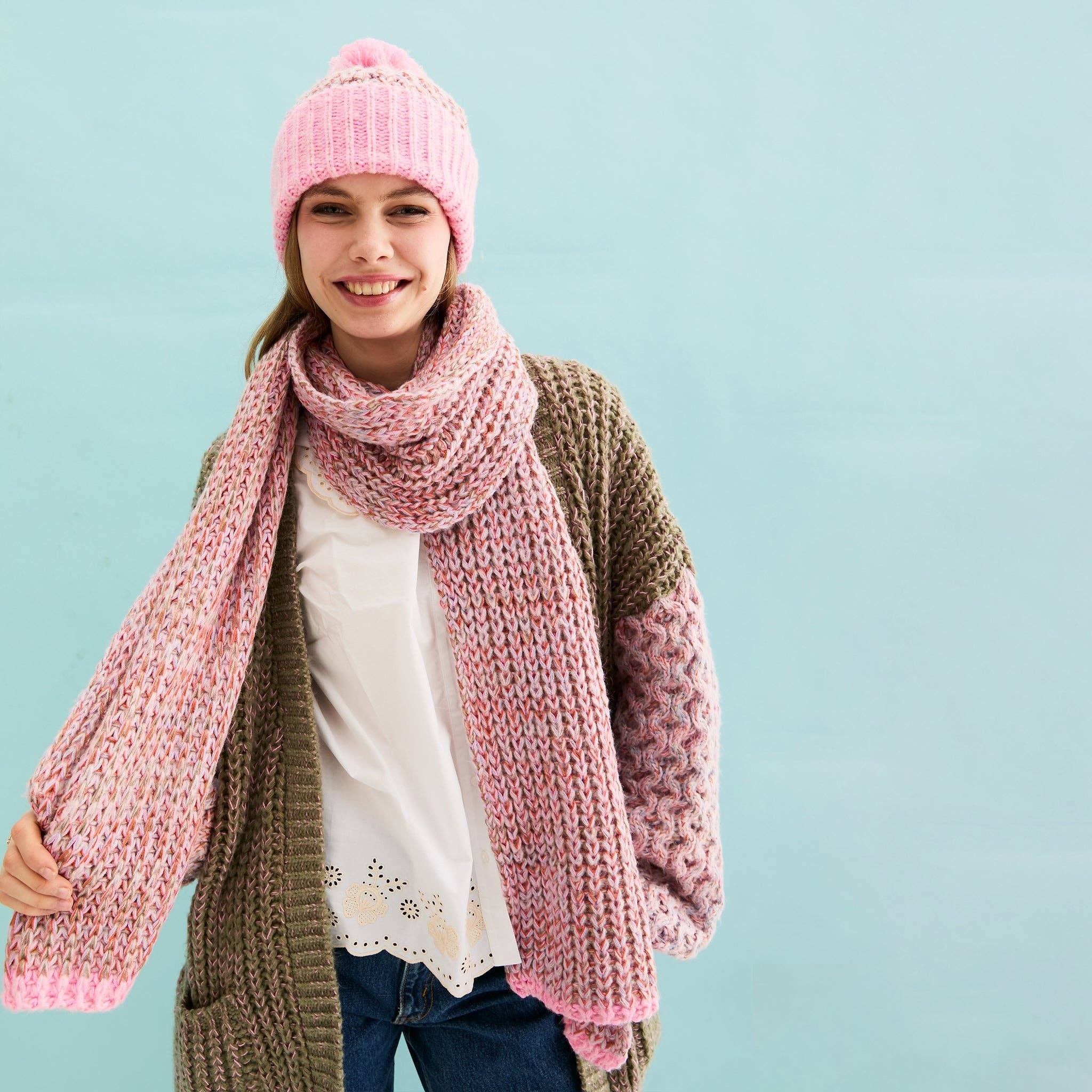 Florence Twist Oversized Knitted Scarf - Pink - Image 9