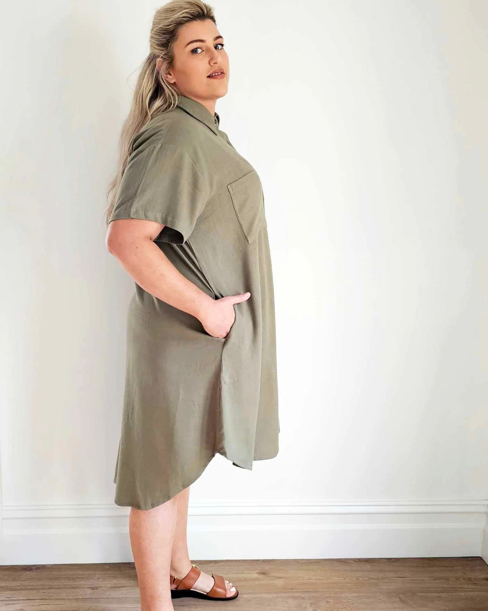 Girlfriend Shirt Dress in Olivine - Image 3
