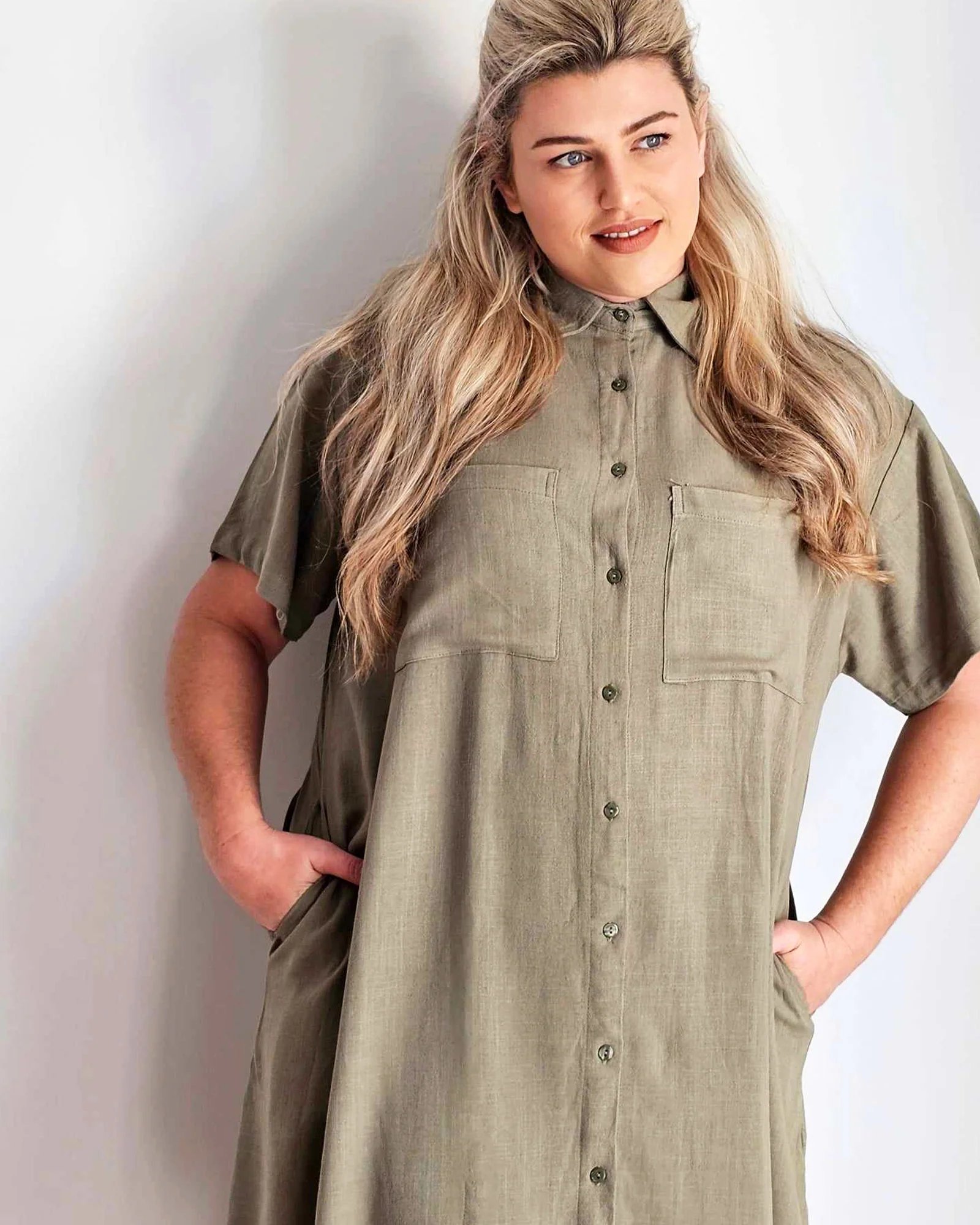 Girlfriend Shirt Dress in Olivine - Image 6
