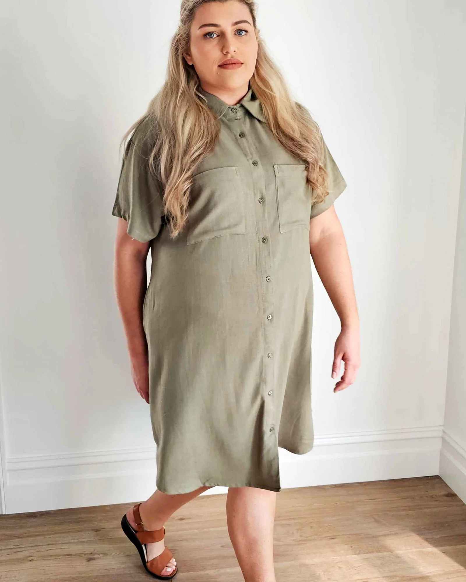 Girlfriend Shirt Dress in Olivine - Image 7