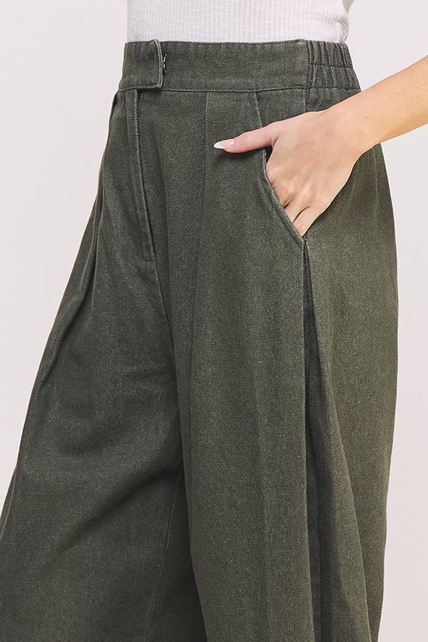 High Waisted Barrel Pants in Olive - Image 3